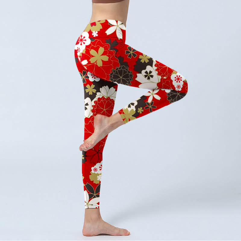 Leggings de sport à imprimé Buddha Stones et pétales de fleurs de cerisier pour femme - image 4