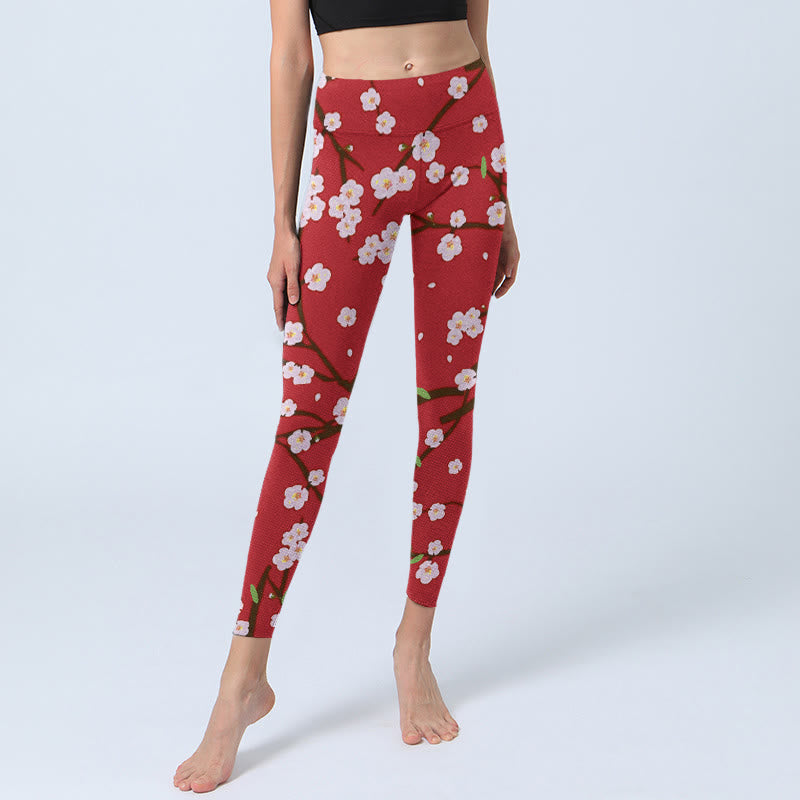Leggings de sport imprimés Buddha Stones, branches, fleurs de prunier et feuilles, pantalons de yoga pour femmes - image 6
