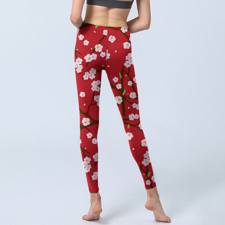 Leggings de sport imprimés Buddha Stones, branches, fleurs de prunier et feuilles, pantalons de yoga pour femmes - image 6