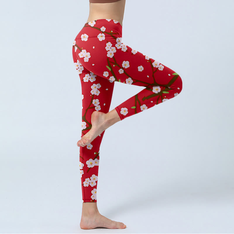 Leggings de sport imprimés Buddha Stones, branches, fleurs de prunier et feuilles, pantalons de yoga pour femmes - image 5