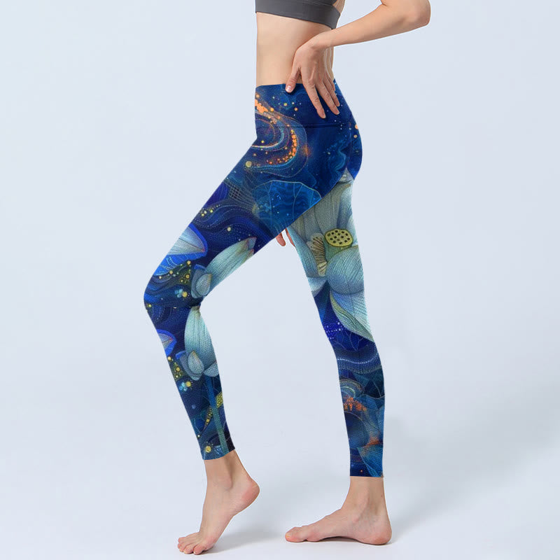 Leggings de sport à imprimé Buddha Stones et lotus blanc en fleurs pour femme - image 2
