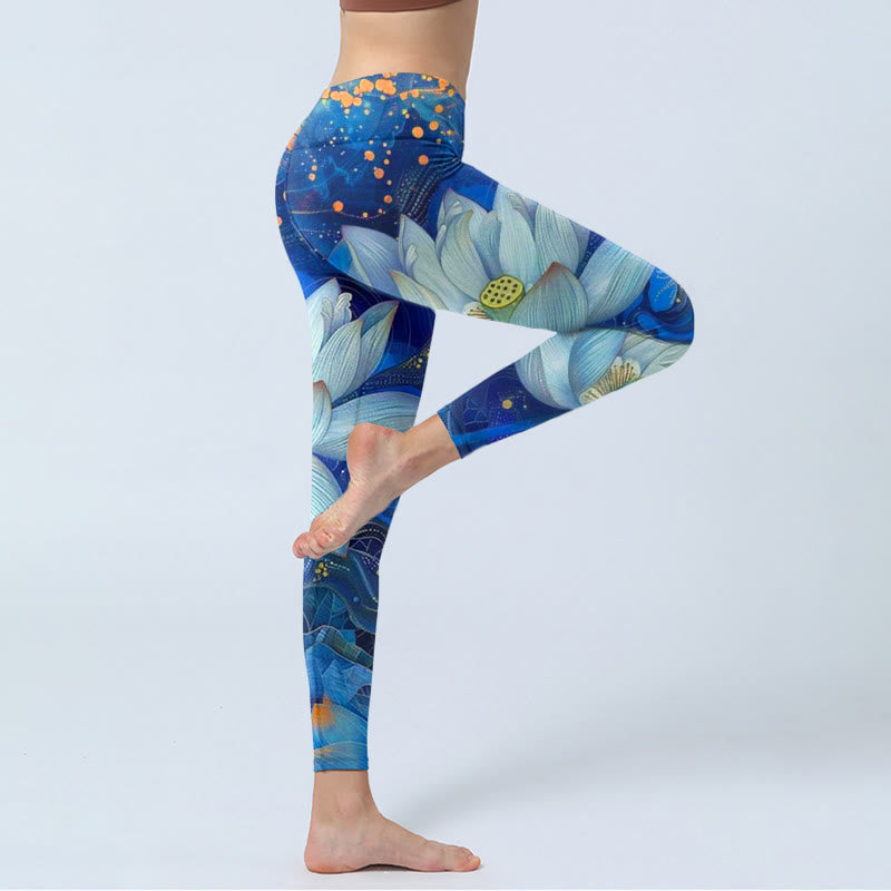 Leggings de sport à imprimé Buddha Stones et lotus blanc en fleurs pour femme - image 3