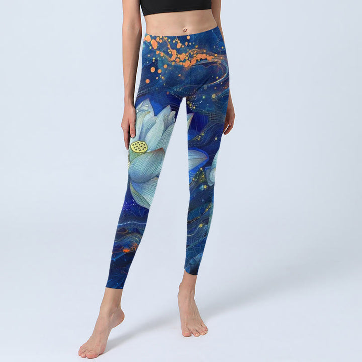 Leggings de sport à imprimé Buddha Stones et lotus blanc en fleurs pour femme - image 5