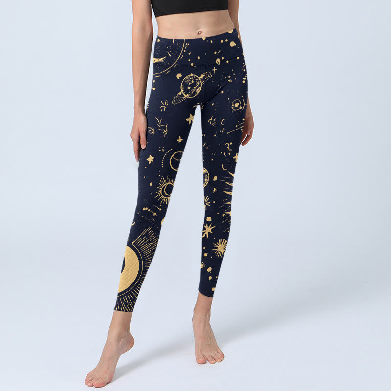 Leggings de sport imprimés Buddha Stones Moon Star Universe pour femmes, pantalons de yoga - image 5