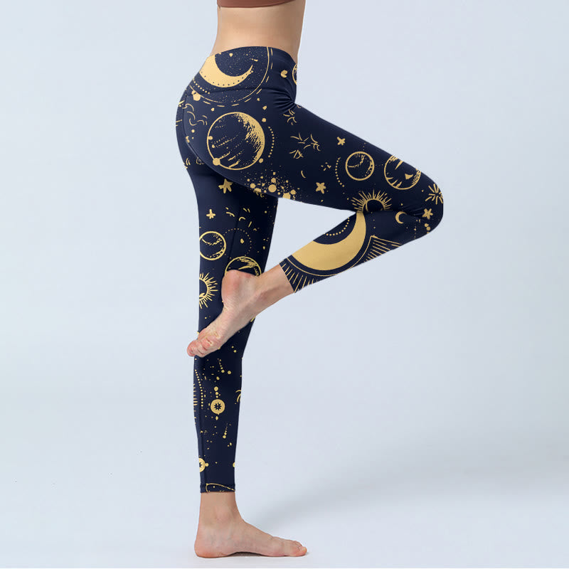 Leggings de sport imprimés Buddha Stones Moon Star Universe pour femmes, pantalons de yoga - image 4