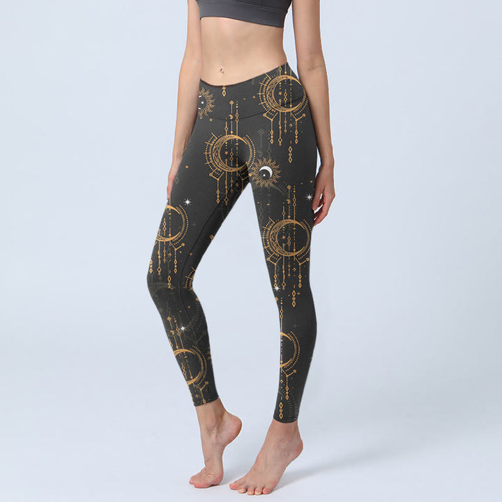 Leggings de sport imprimés Buddha Stones, Lune, Étoile, Constellation, Pantalon de yoga pour femme - Noir - US18，UK/AU22，EU50 (4XL) - image 0