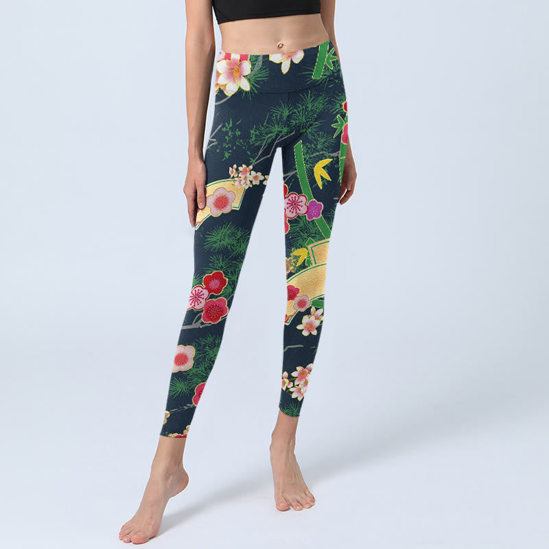 Leggings de sport imprimés Buddha Stones, cerisiers, bambou et pin, pantalons de yoga pour femmes - image 6