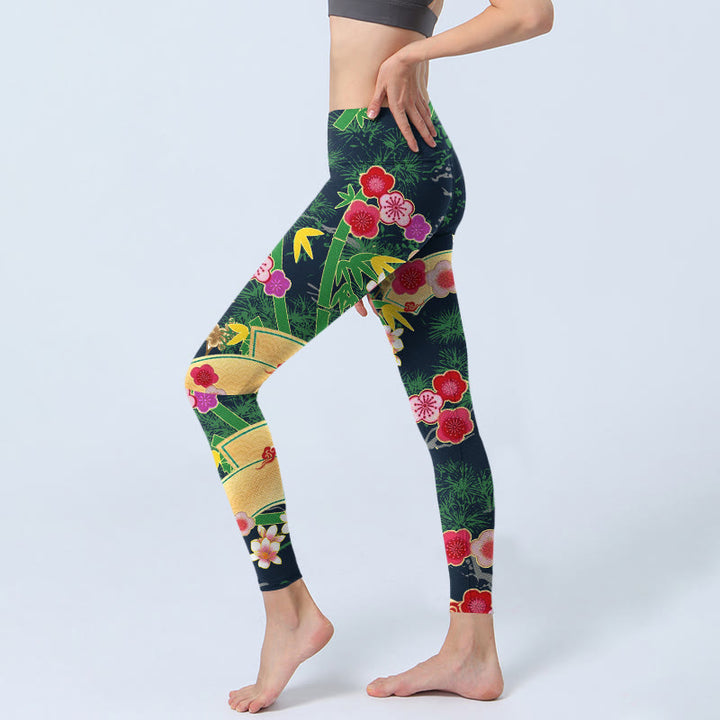 Leggings de sport imprimés Buddha Stones, cerisiers, bambou et pin, pantalons de yoga pour femmes - image 3