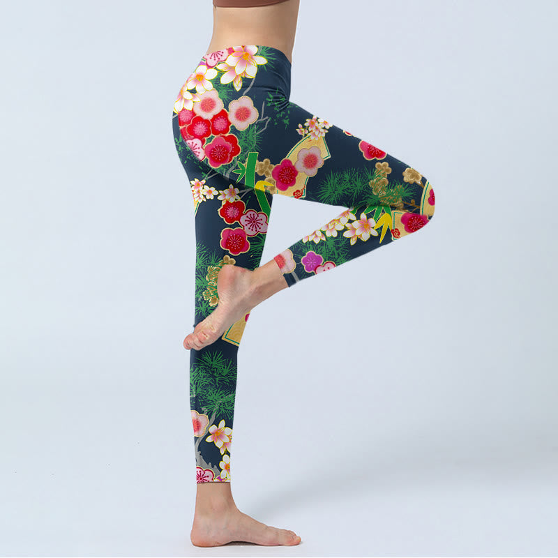 Leggings de sport imprimés Buddha Stones, cerisiers, bambou et pin, pantalons de yoga pour femmes - image 4