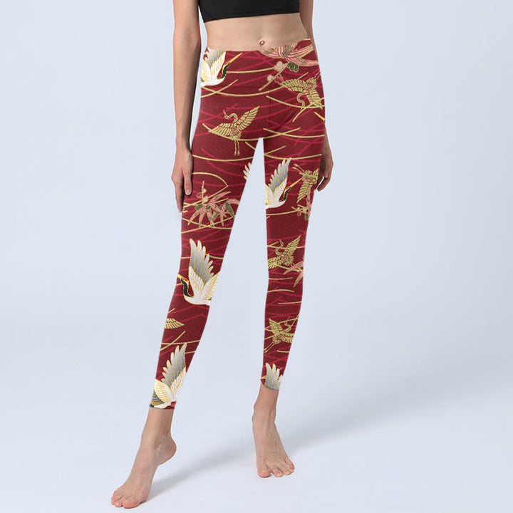 Leggings de sport imprimés Buddha Stones Flying Cranes et branches fines pour femme, pantalon de yoga - image 6
