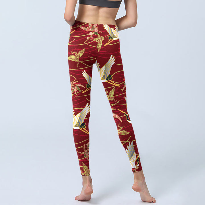 Leggings de sport imprimés Buddha Stones Flying Cranes et branches fines pour femme, pantalon de yoga - image 7