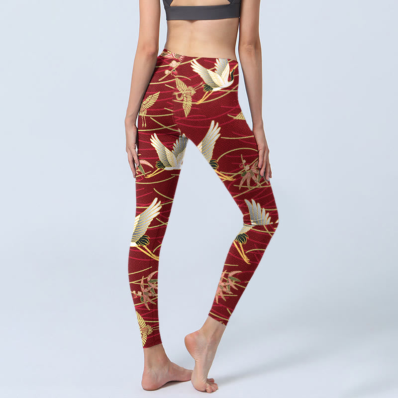 Leggings de sport imprimés Buddha Stones Flying Cranes et branches fines pour femme, pantalon de yoga - image 5