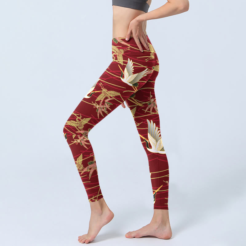 Leggings de sport imprimés Buddha Stones Flying Cranes et branches fines pour femme, pantalon de yoga - image 3