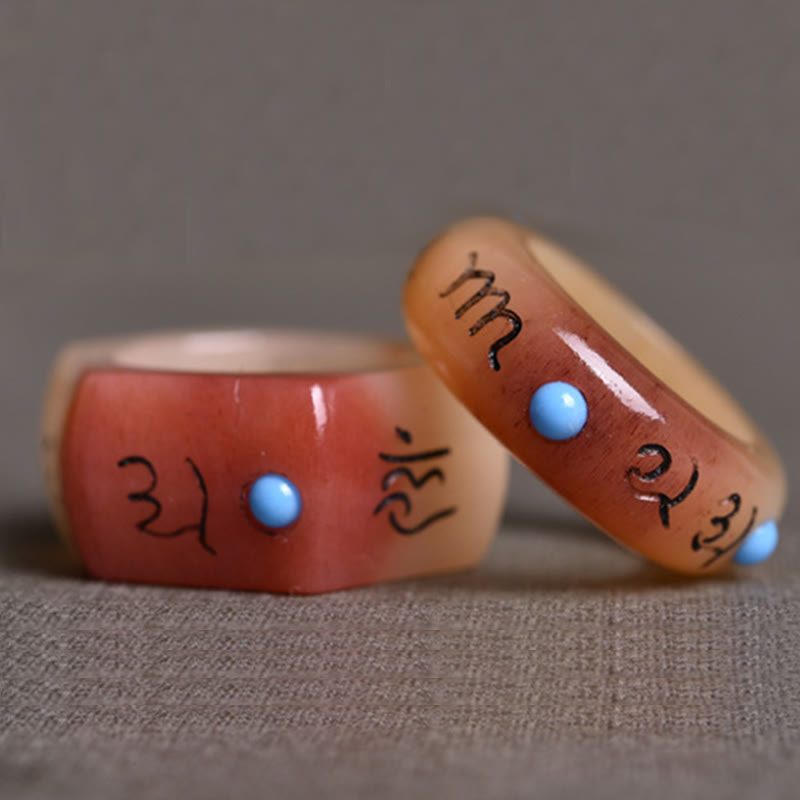 Buddha Stones de chameau Om Mani Padme Hum sculpture bague de protection