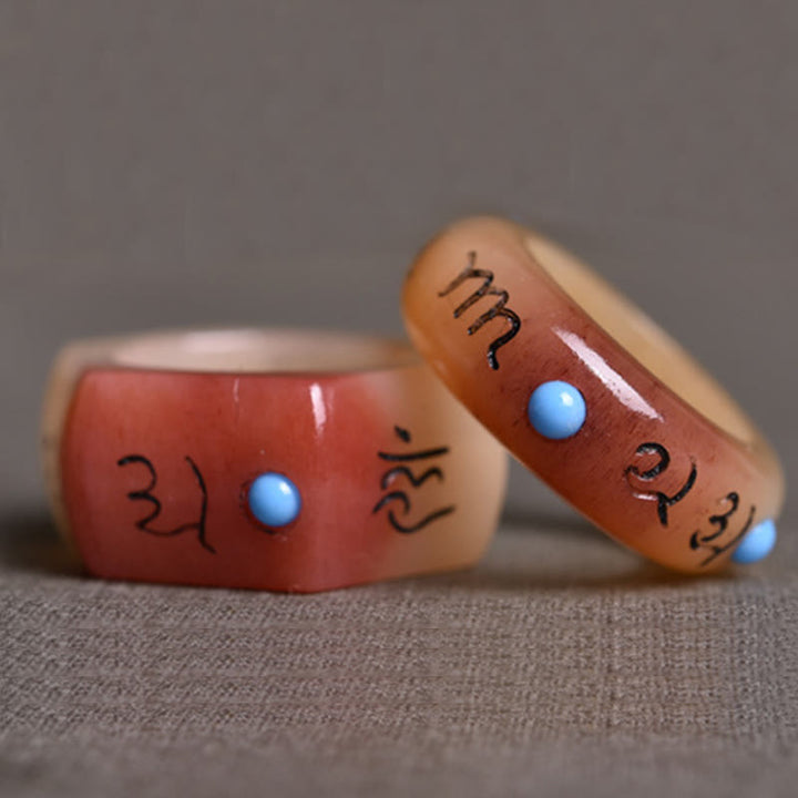 Buddha Stones de chameau Om Mani Padme Hum sculpture bague de protection