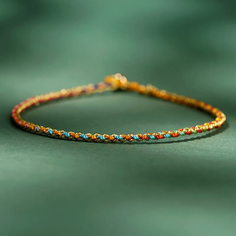Bracelet tressé extra fin en Buddha Stones, corde colorée, pièce porte-bonheur, perles, abondance - Coloré - corde nue - 20 cm - image 1