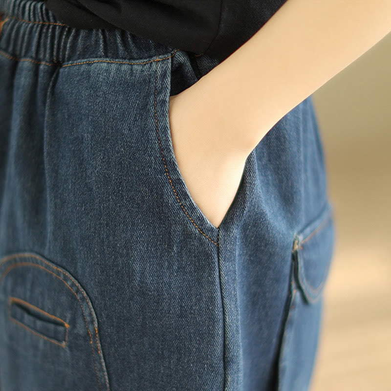 Pantalon sarouel décontracté en coton bleu ardoise foncé pour femme avec cordon de serrage et poches Buddha Stones