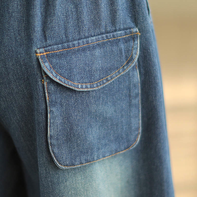Pantalon sarouel décontracté en coton bleu ardoise foncé pour femme avec cordon de serrage et poches Buddha Stones