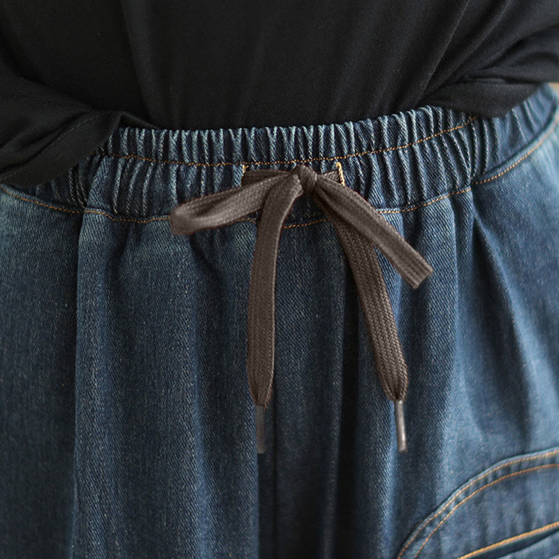 Pantalon sarouel décontracté en coton bleu ardoise foncé pour femme avec cordon de serrage et poches Buddha Stones - image 9