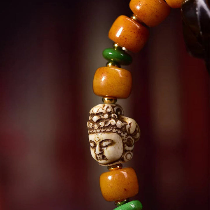 Bracelet de protection porte-bonheur en Buddha Stones naturelles tibétaines en os de chameau et tête de Bouddha