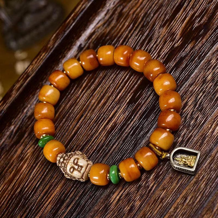 Bracelet de protection porte-bonheur en Buddha Stones naturelles tibétaines en os de chameau et tête de Bouddha