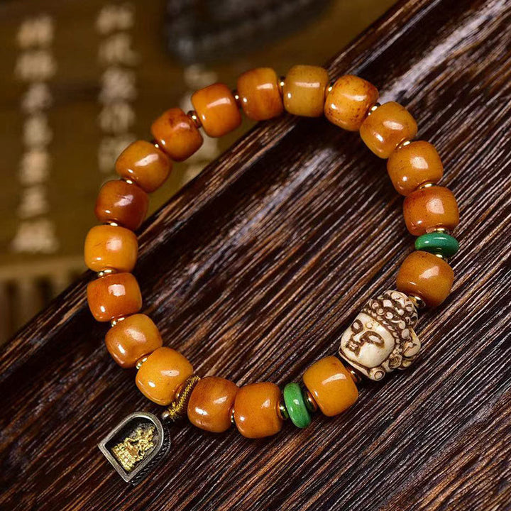 Bracelet de protection porte-bonheur en Buddha Stones naturelles tibétaines en os de chameau et tête de Bouddha