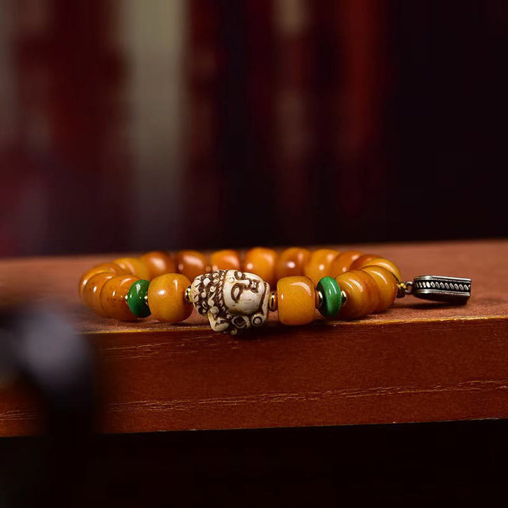 Bracelet de protection porte-bonheur en Buddha Stones naturelles tibétaines en os de chameau et tête de Bouddha