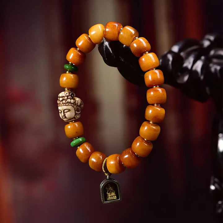 Bracelet de protection porte-bonheur en Buddha Stones naturelles tibétaines en os de chameau et tête de Bouddha