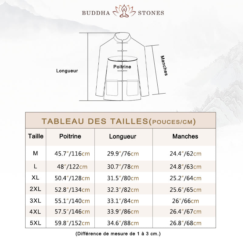 Chemise homme en coton et lin, style Tang, avec poches, à boutons grenouille et motifs de Buddha Stones - image 2