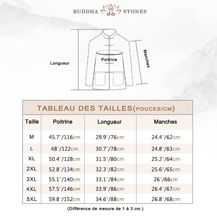 Chemise homme en coton et lin, style Tang, avec poches, à boutons grenouille et motifs de Buddha Stones - image 2