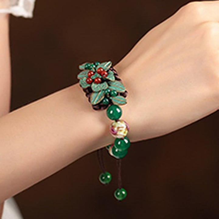 Bracelet de soutien tressé en perles de verre et agate verte avec Buddha Stones