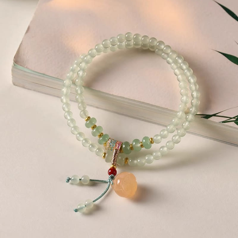 Bracelet porte-bonheur en bambou Buddha Stones et cercles multiples, aventurine naturelle, gousses de lotus en verre