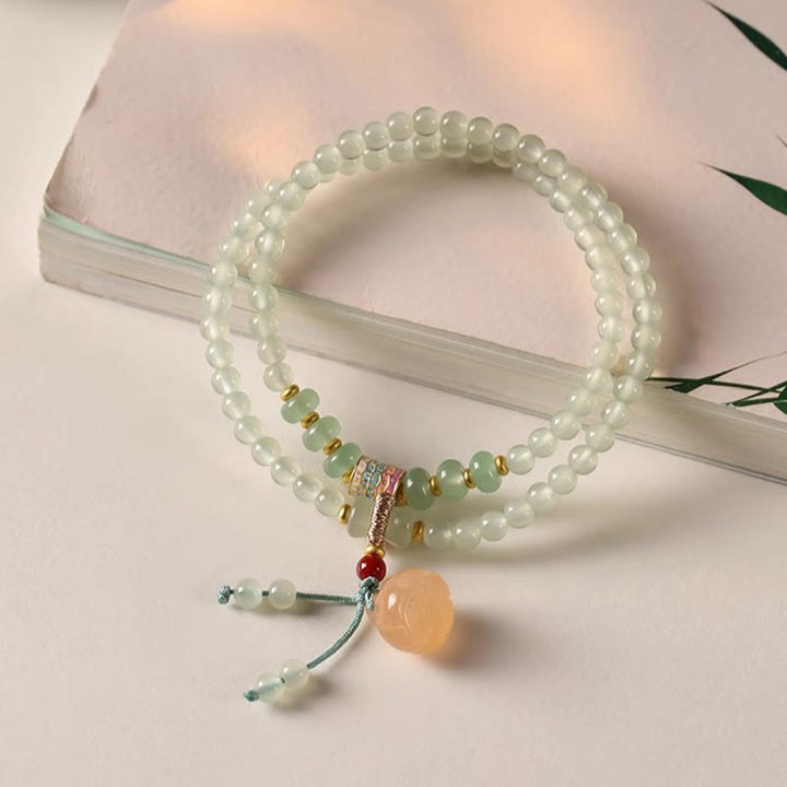 Bracelet porte-bonheur en bambou Buddha Stones et cercles multiples, aventurine naturelle, gousses de lotus en verre