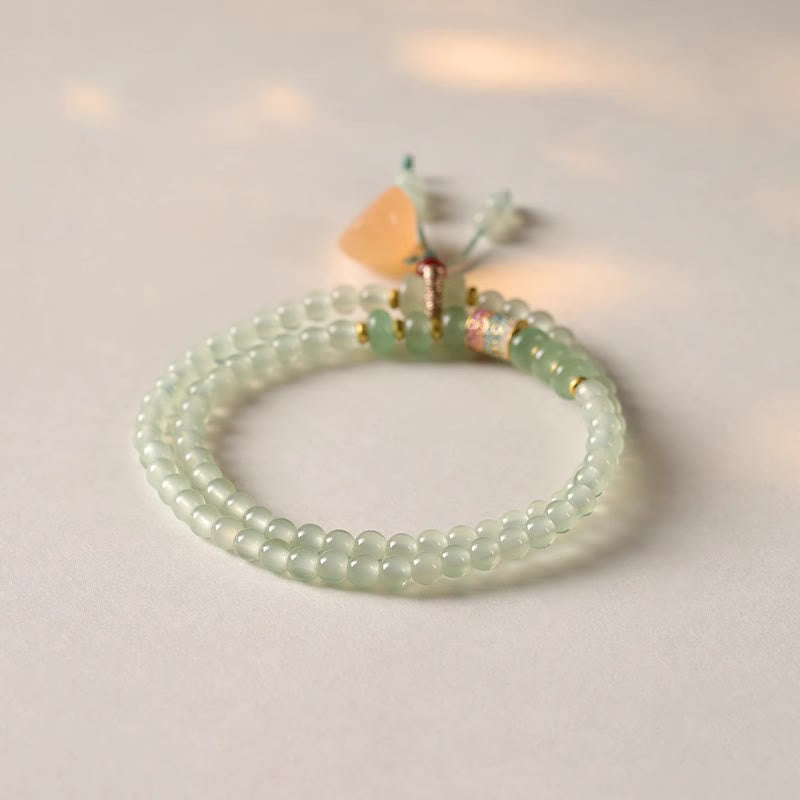 Bracelet porte-bonheur en bambou Buddha Stones et cercles multiples, aventurine naturelle, gousses de lotus en verre