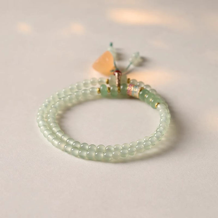 Bracelet porte-bonheur en bambou Buddha Stones et cercles multiples, aventurine naturelle, gousses de lotus en verre