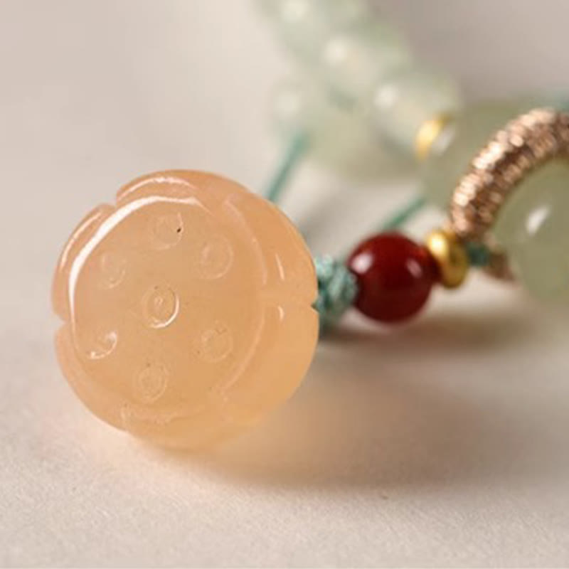 Bracelet porte-bonheur en bambou Buddha Stones et cercles multiples, aventurine naturelle, gousses de lotus en verre
