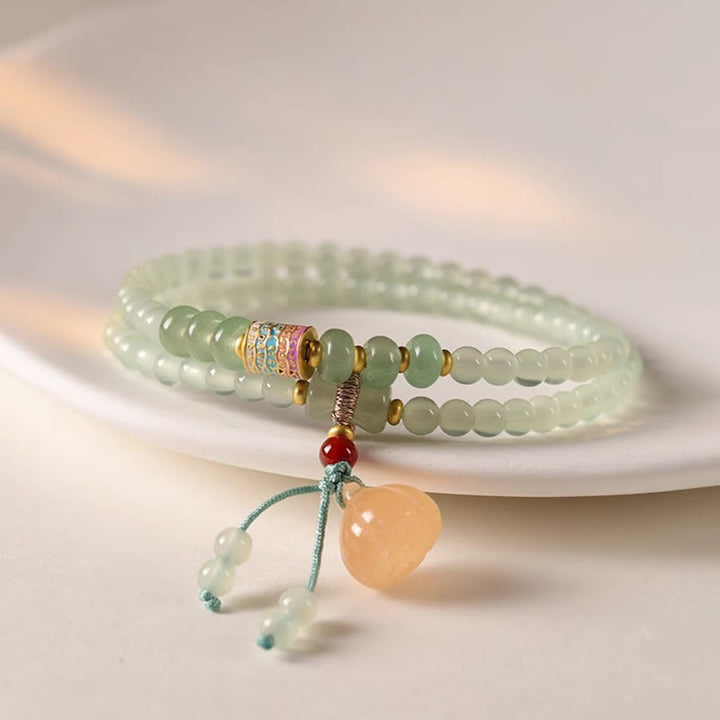 Bracelet porte-bonheur en bambou Buddha Stones et cercles multiples, aventurine naturelle, gousses de lotus en verre
