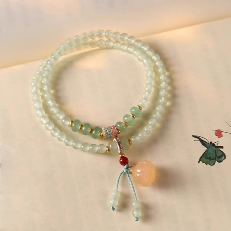 Bracelet porte-bonheur en bambou Buddha Stones et cercles multiples, aventurine naturelle, gousses de lotus en verre