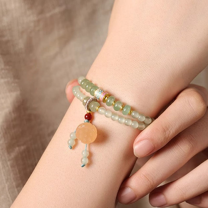 Bracelet porte-bonheur en bambou Buddha Stones et cercles multiples, aventurine naturelle, gousses de lotus en verre