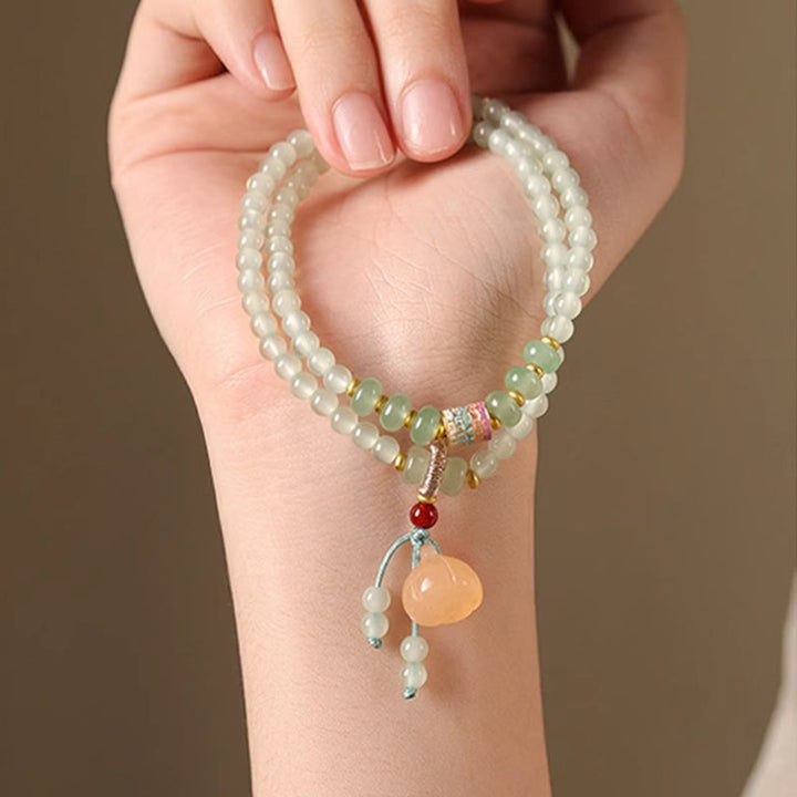 Bracelet porte-bonheur en bambou Buddha Stones et cercles multiples, aventurine naturelle, gousses de lotus en verre