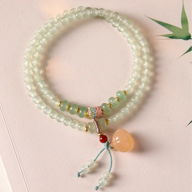 Bracelet porte-bonheur en bambou Buddha Stones et cercles multiples, aventurine naturelle, gousses de lotus en verre