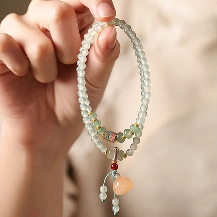 Bracelet porte-bonheur en bambou Buddha Stones et cercles multiples, aventurine naturelle, gousses de lotus en verre