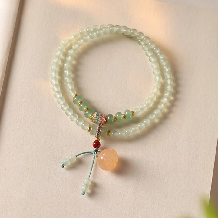 Bracelet porte-bonheur en bambou Buddha Stones et cercles multiples, aventurine naturelle, gousses de lotus en verre