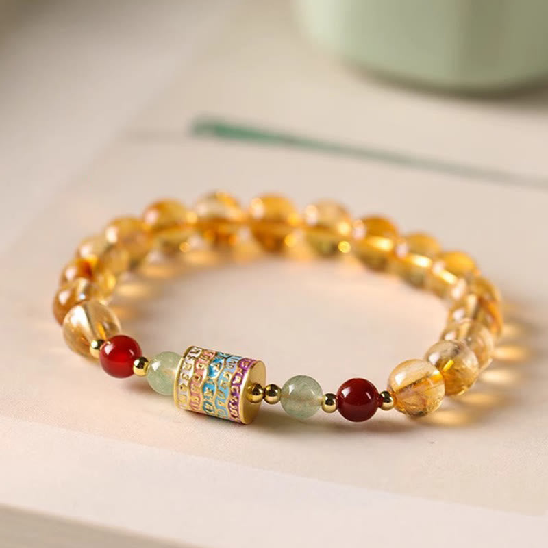 Bracelet créatif en Buddha Stones et citrine naturelle, roue de prière colorée
