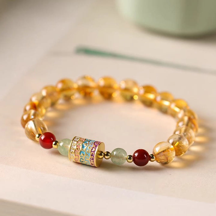 Bracelet créatif en Buddha Stones et citrine naturelle, roue de prière colorée