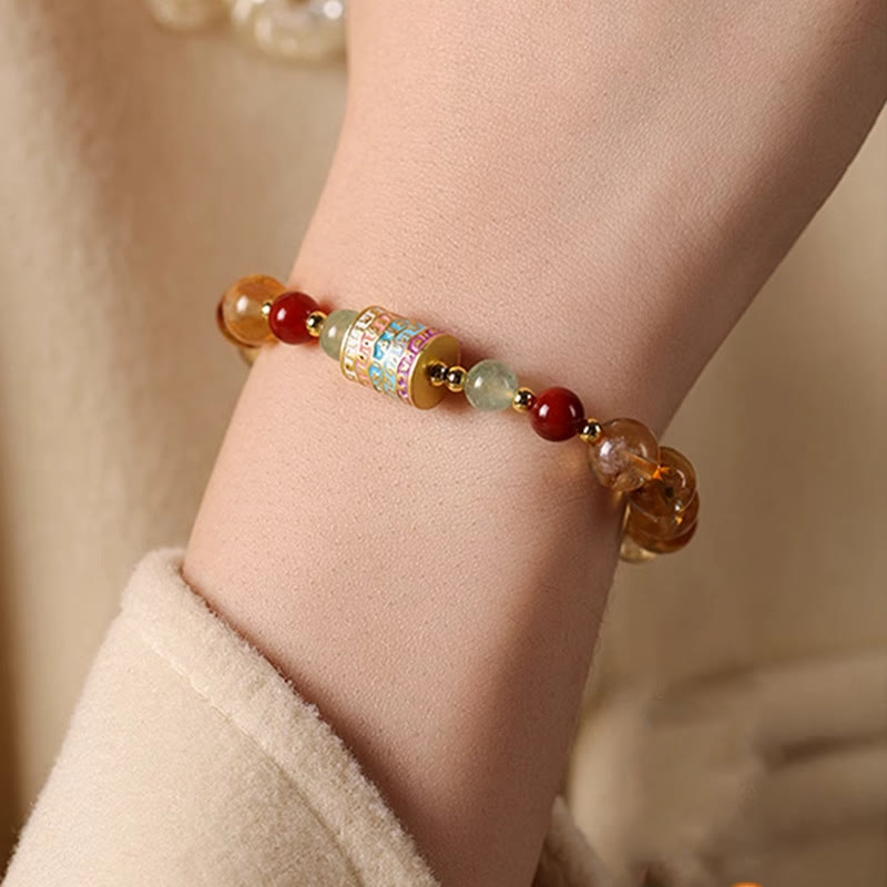 Bracelet créatif en Buddha Stones et citrine naturelle, roue de prière colorée