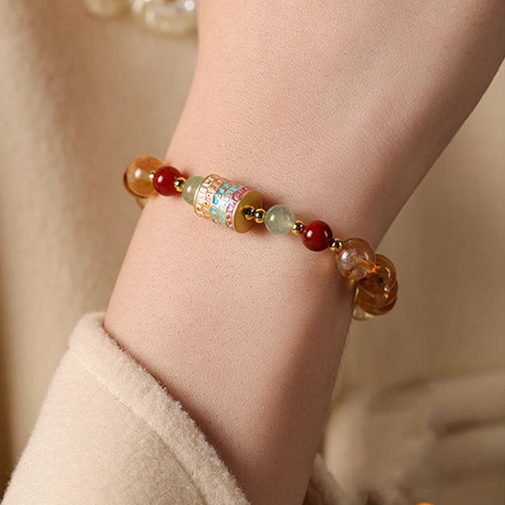 Bracelet créatif en Buddha Stones et citrine naturelle, roue de prière colorée