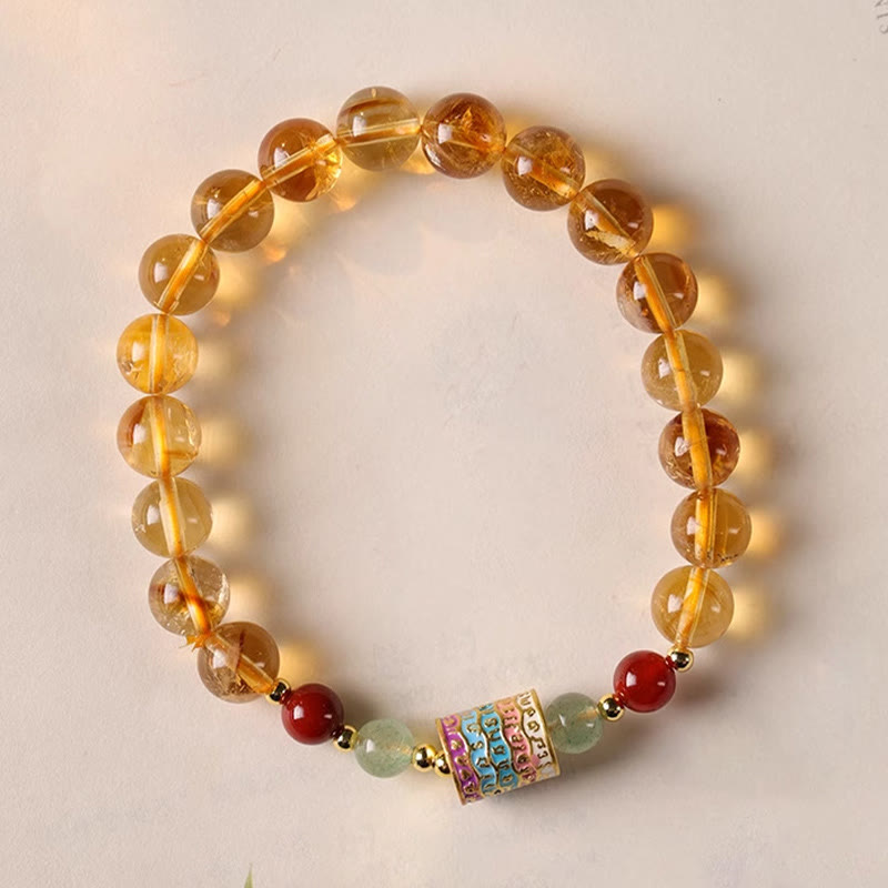 Bracelet créatif en Buddha Stones et citrine naturelle, roue de prière colorée