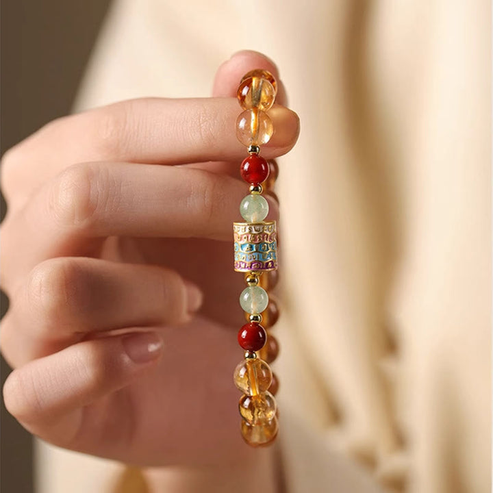 Bracelet créatif en Buddha Stones et citrine naturelle, roue de prière colorée