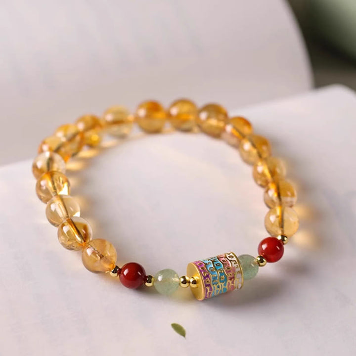 Bracelet créatif en Buddha Stones et citrine naturelle, roue de prière colorée